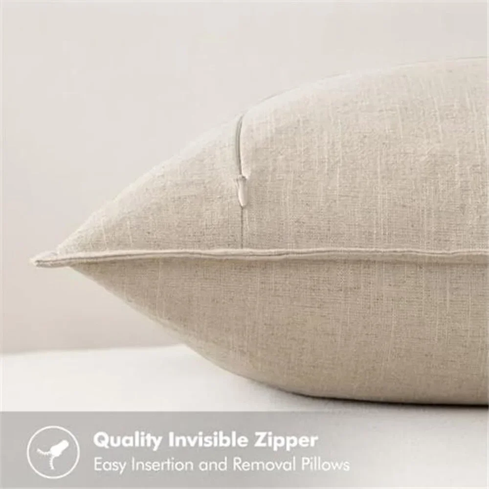 2 Pack Linen Pillow Covers 20x20 Inch Natural Beige Boho Farmhouse NO INSERT